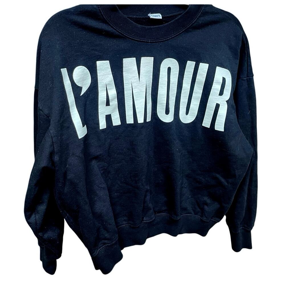 Clare V. L’AMOUR Oversized Graphic Sweatshirt Black Cozy French Chic